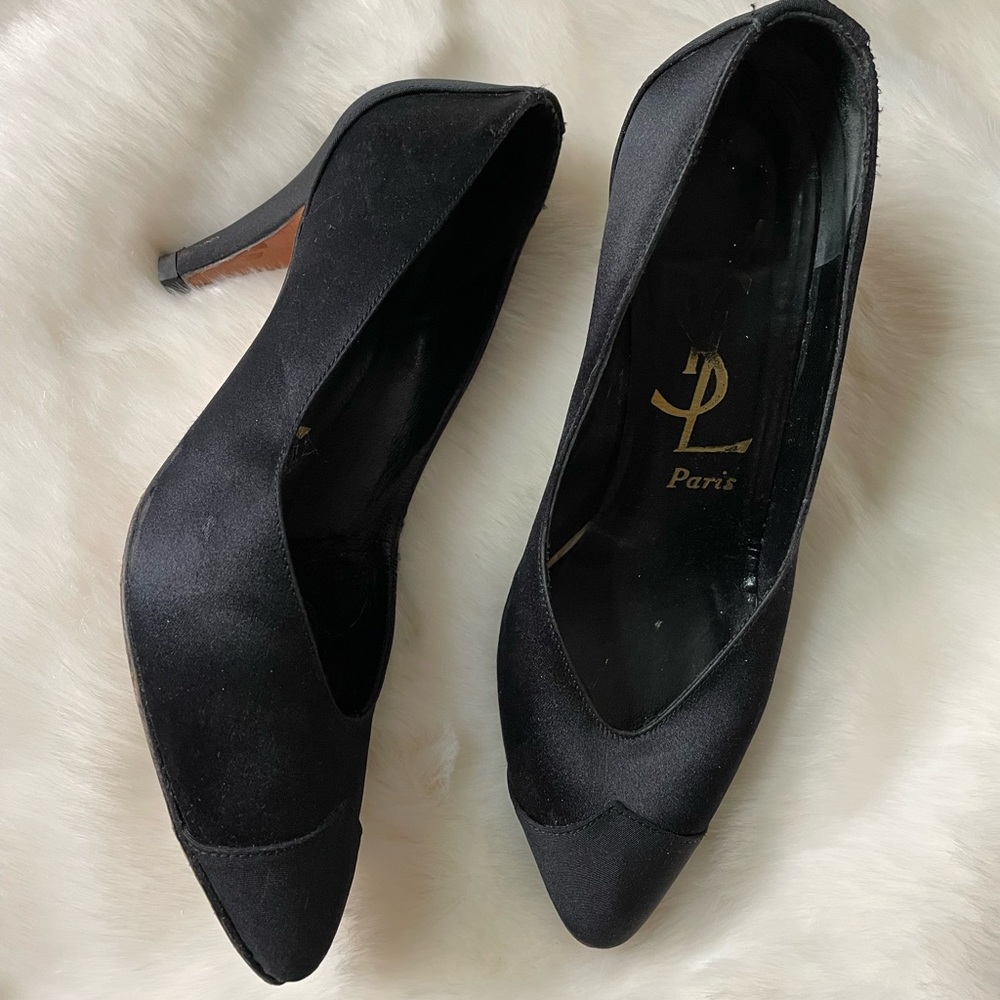 YVES SAINT LAURENT YSL Black Satin Pump Heel Size 7 EU 37 Classic